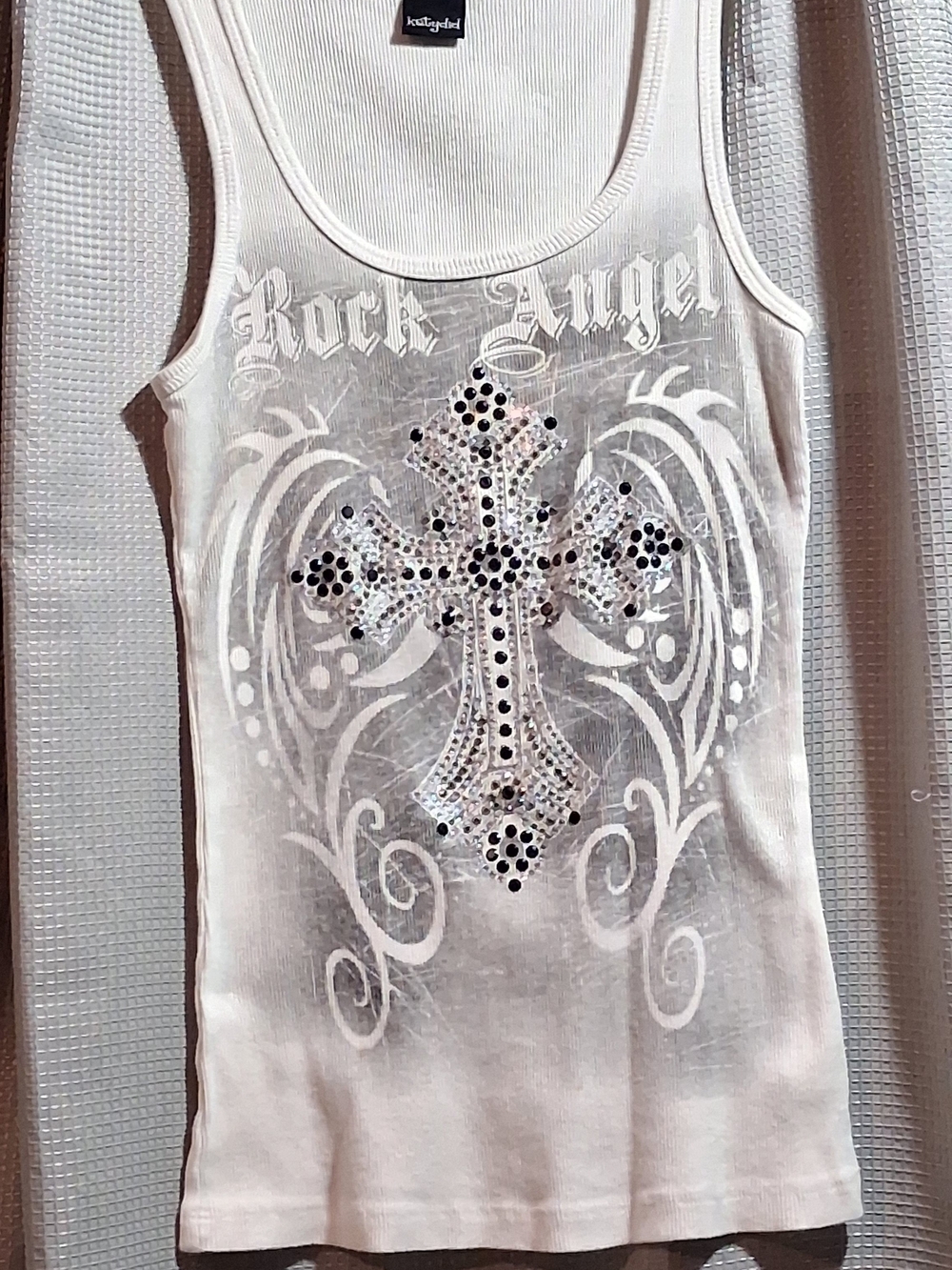 Katydid White Tank Top with Rhinestone Cross